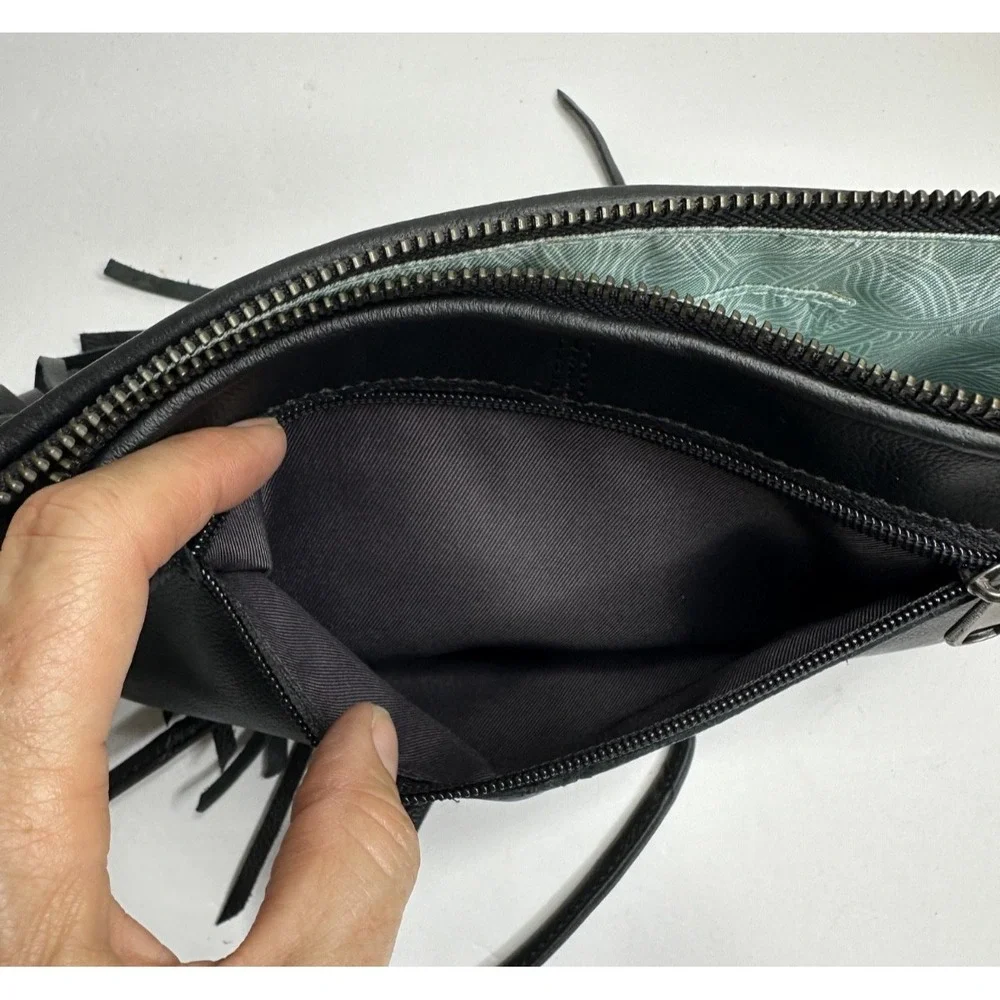 The Sak Filmore Purse Fringe Woven Black Leather Crossbody Clutch - Picture 16 of 16